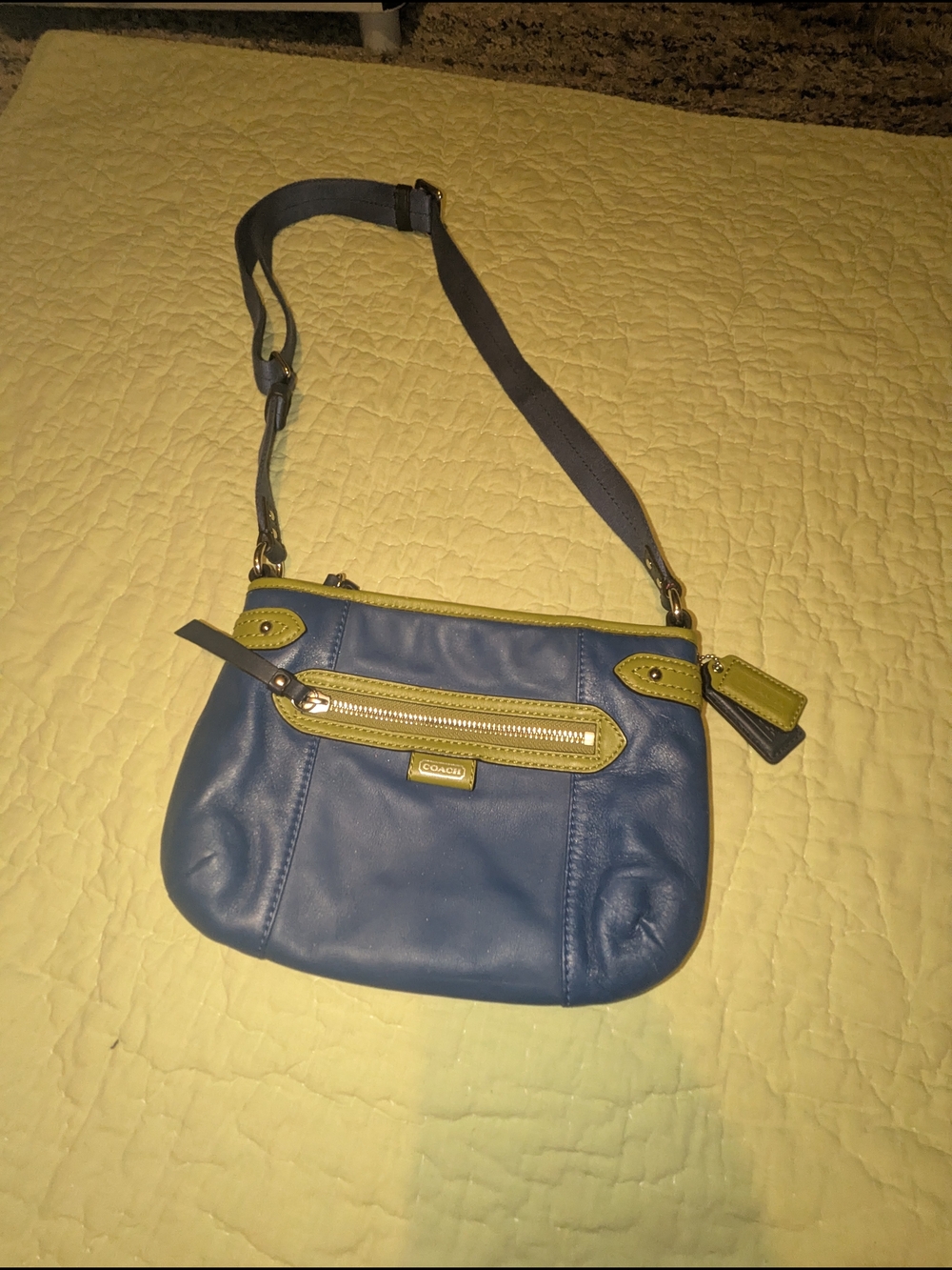 Coach Blue Leather Crossbody with Green Trim